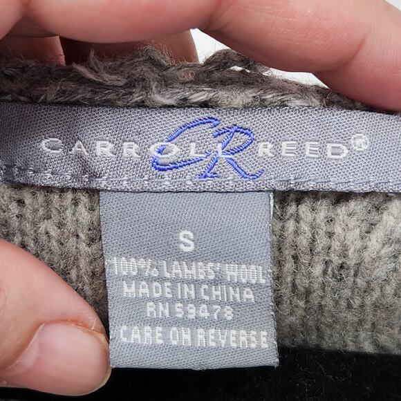 VTG. Carroll Reed Lambswool Cable Knit Fisherman Sweater Hooded Cardigan Women S - Picture 2 of 10